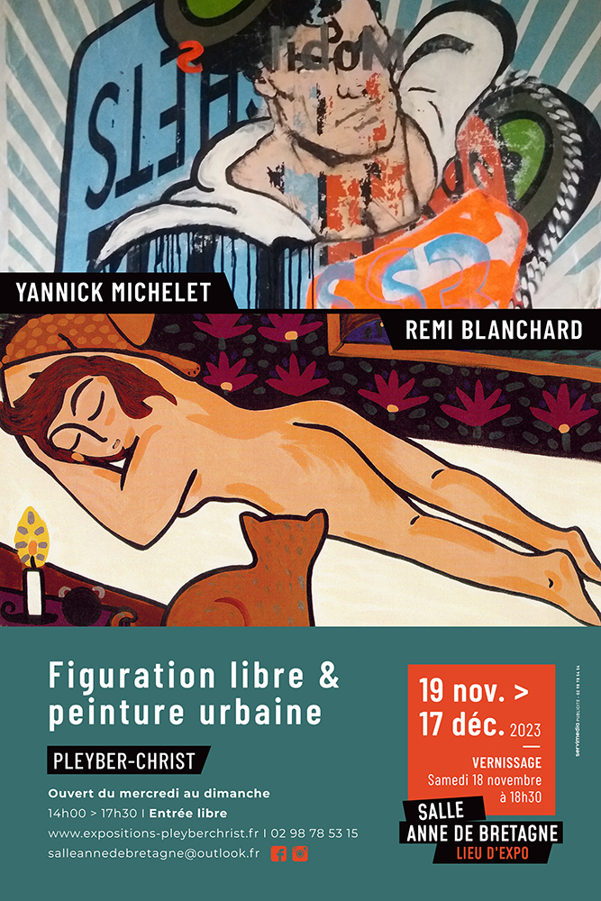 Affiche de l'exposition de Yannick Michelet et Rémi Blanchard, salle Anne de Bretagne à Pleyber-Christ 19 nov 2023