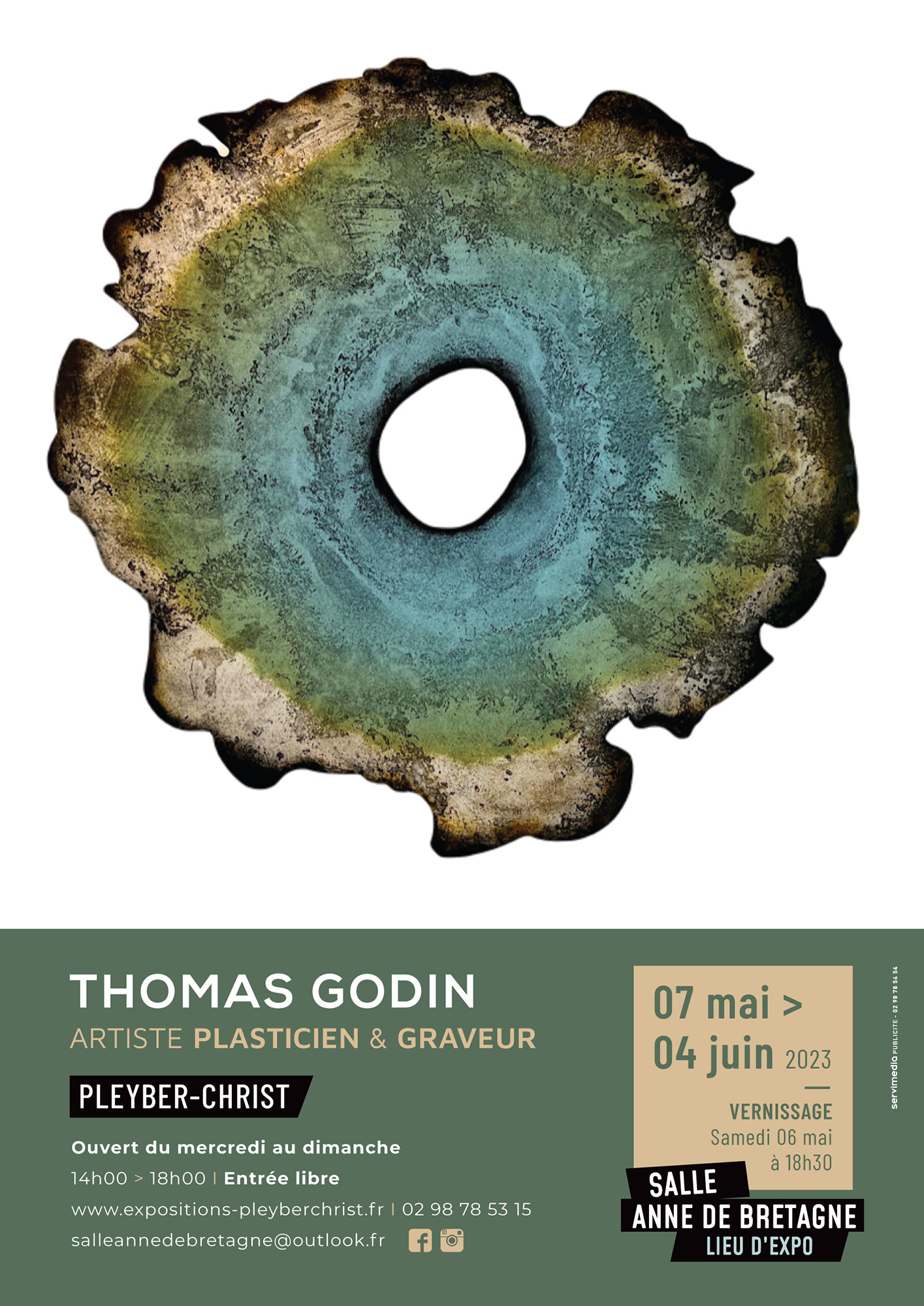 Affiche de l'exposition de Thomas Godin, dans la salle Anne de Bretagne à Pleyber-Christ