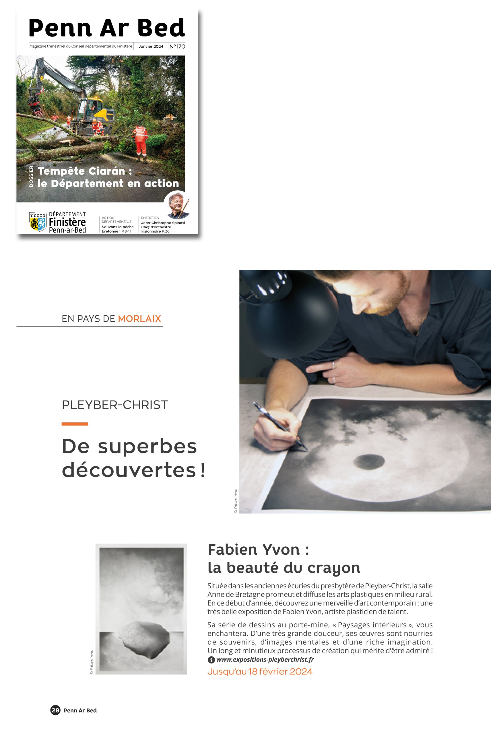 Article Magazine Penn Ar Ben de janvier 2024 - exposition Fabien Yvon